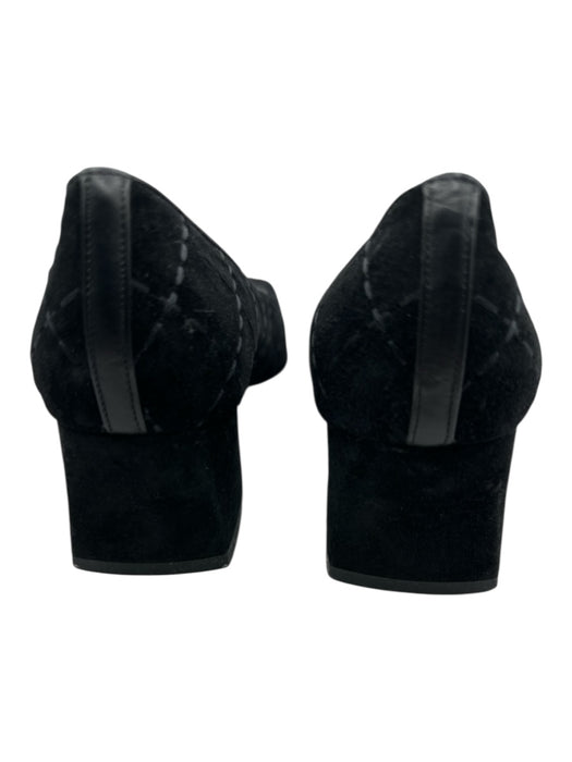 Salvatore Ferragamo Shoe Size 8.5 Black Leather & Suede Quilted Square Toe Pumps Black / 8.5