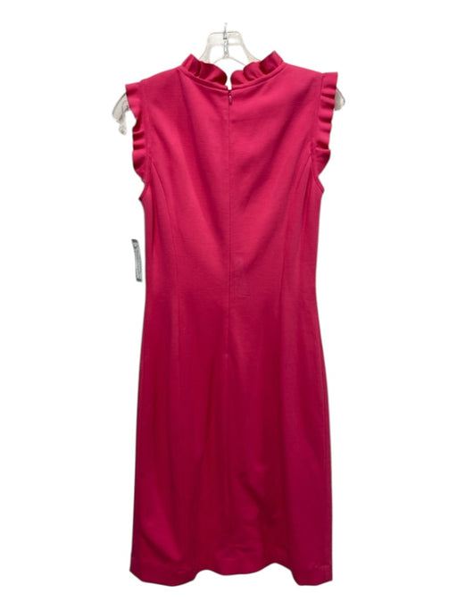 St John Size 4 Pink Viscose Blend Back Zip Ruffle Trim Pwincess Seam Dress Pink / 4