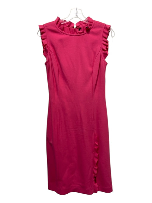 St John Size 4 Pink Viscose Blend Back Zip Ruffle Trim Pwincess Seam Dress Pink / 4