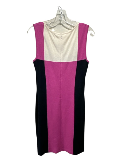 St. John Size 6 Pink, Cream & Black Back Zip Colorblock Sleeveless Dress Pink, Cream & Black / 6
