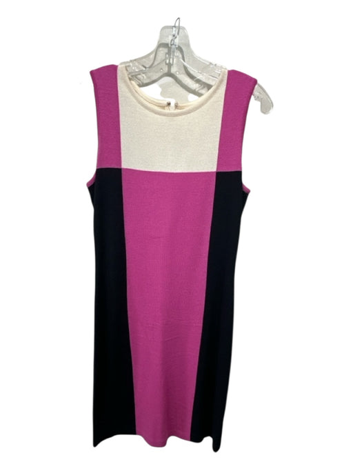 St. John Size 6 Pink, Cream & Black Back Zip Colorblock Sleeveless Dress Pink, Cream & Black / 6