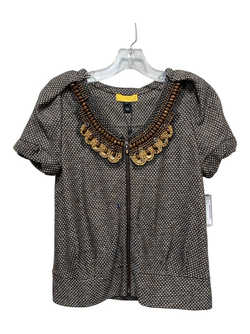 SOCA St John Size P Brown & Multi Rayon & Wool Zip Front Beaded Top Brown & Multi / P