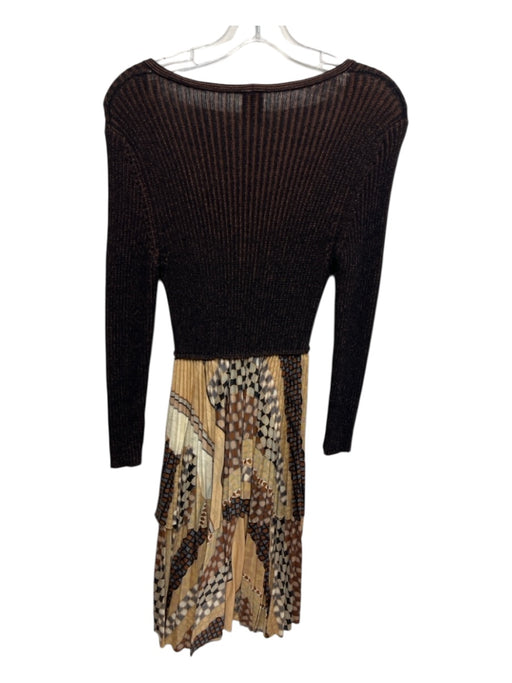 M Missoni Size 8 brown & tan print Wool Blend Ribbed Detail Abstract Print Dress brown & tan print / 8
