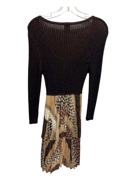 M Missoni Size 8 brown & tan print Wool Blend Ribbed Detail Abstract Print Dress brown & tan print / 8