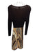M Missoni Size 8 brown & tan print Wool Blend Ribbed Detail Abstract Print Dress brown & tan print / 8