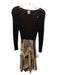 M Missoni Size 8 brown & tan print Wool Blend Ribbed Detail Abstract Print Dress brown & tan print / 8