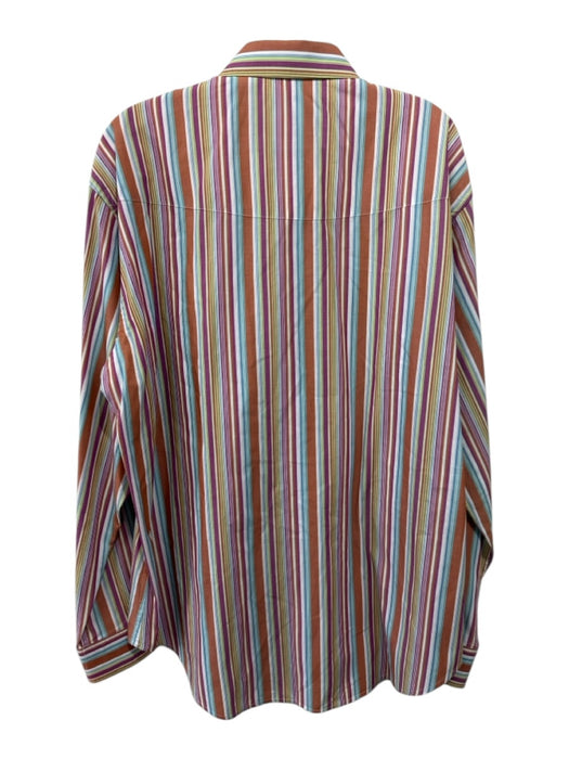 Robert Graham Size XL Orange & Blue Cotton Striped Button Up Long Sleeve Shirt Orange & Blue / XL