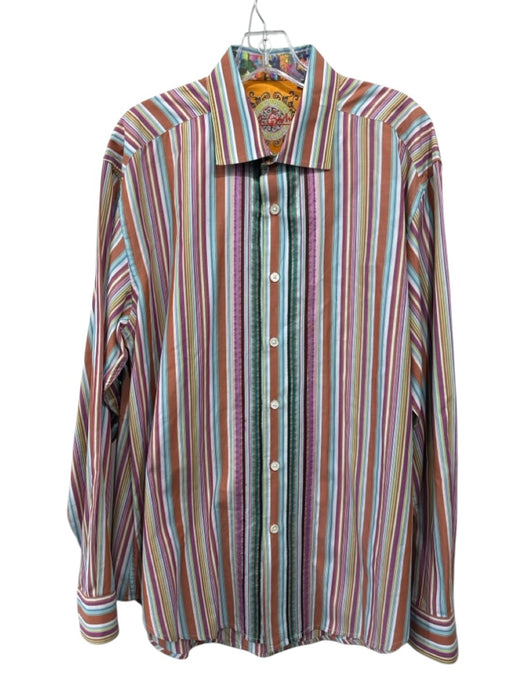 Robert Graham Size XL Orange & Blue Cotton Striped Button Up Long Sleeve Shirt Orange & Blue / XL
