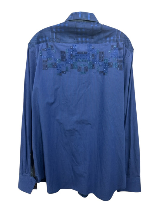 Robert Graham Size XL Blue Cotton Blend Abstract Patches Men's Long Sleeve Shirt Blue / XL