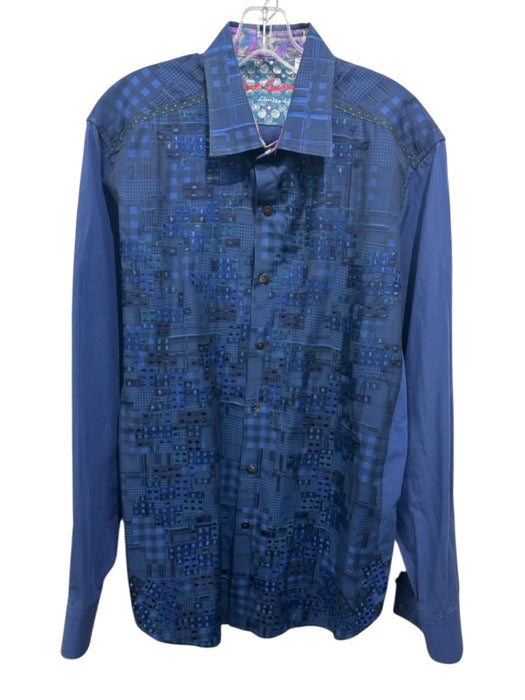 Robert Graham Size XL Blue Cotton Blend Abstract Patches Men's Long Sleeve Shirt Blue / XL
