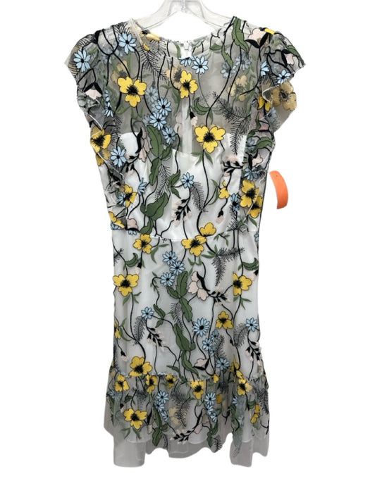 ML Monique Lhuillier Size 6 White & Multi Polyester Floral Embroidered Dress White & Multi / 6