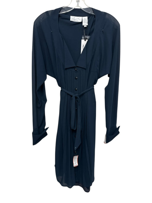 Byron Lars Beauty Mark Size 6 Navy Blue Polyester Long Sleeve Button Front Dress Navy Blue / 6