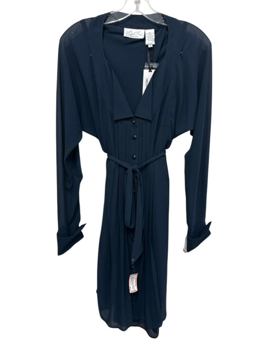 Byron Lars Beauty Mark Size 6 Navy Blue Polyester Long Sleeve Button Front Dress Navy Blue / 6