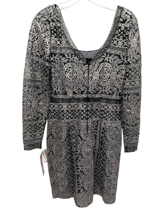 Kay Unger Size 6 Black & Silver Nylon Metallic Lace Long Sleeve Dress Black & Silver / 6
