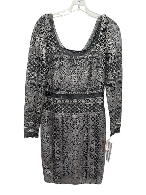 Kay Unger Size 6 Black & Silver Nylon Metallic Lace Long Sleeve Dress Black & Silver / 6