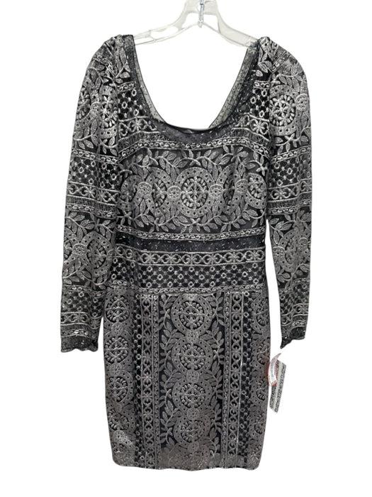 Kay Unger Size 6 Black & Silver Nylon Metallic Lace Long Sleeve Dress Black & Silver / 6