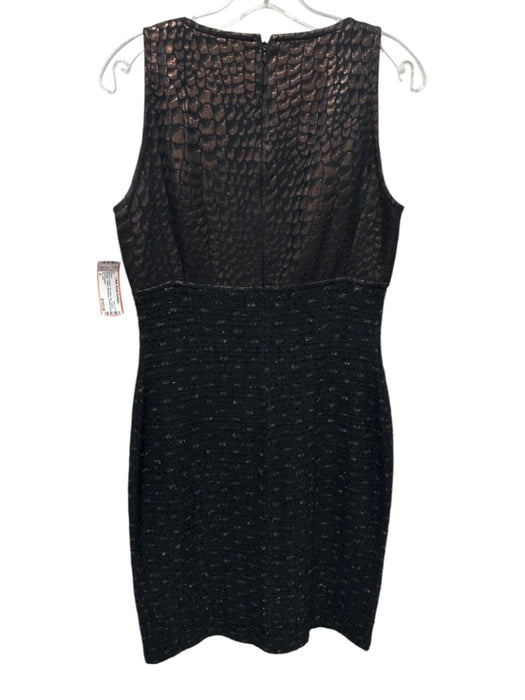 St. John Size 4 Black & Copper No Fabric Tag Tweed Metallic Thread U Neck Dress Black & Copper / 4