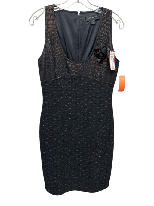 St. John Size 4 Black & Copper No Fabric Tag Tweed Metallic Thread U Neck Dress Black & Copper / 4