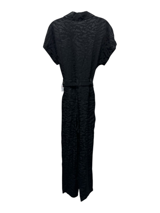 Good American Size 2 Black Viscose Short Sleeve 1/2 Button Jacquard Jumpsuit Black / 2