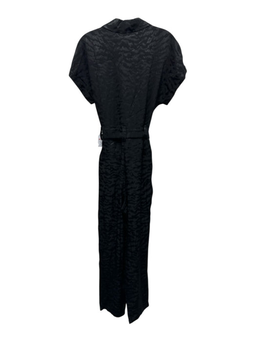 Good American Size 2 Black Viscose Short Sleeve 1/2 Button Jacquard Jumpsuit Black / 2