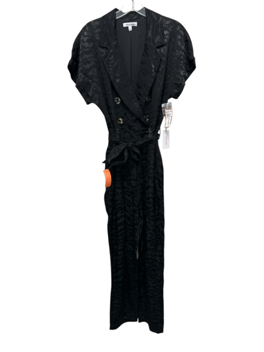 Good American Size 2 Black Viscose Short Sleeve 1/2 Button Jacquard Jumpsuit Black / 2