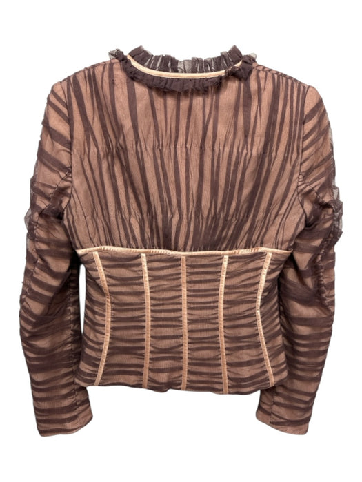 Escada Size 36 Blush Beige & Brown Cotton Sheer Overlay Gathered Detail Jacket Blush Beige & Brown / 36