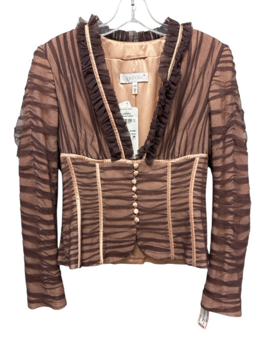 Escada Size 36 Blush Beige & Brown Cotton Sheer Overlay Gathered Detail Jacket Blush Beige & Brown / 36