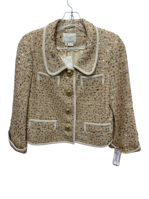 Kate Spade Size 6/4 Gold Rayon Blend Sequined Tweed Blazer Pencil Skirt Set Gold / 6/4