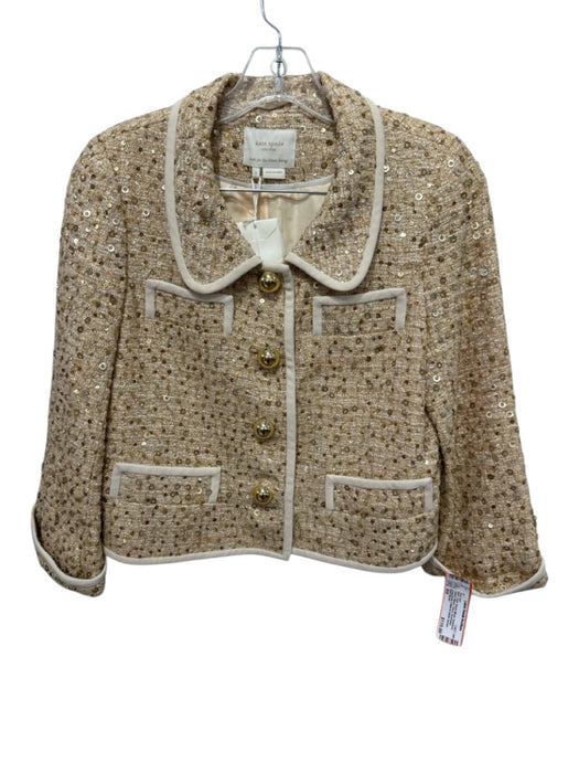 Kate Spade Size 6/4 Gold Rayon Blend Sequined Tweed Blazer Pencil Skirt Set Gold / 6/4