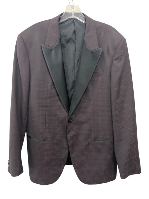 Emporio Armani Purple & Black Wool All Over Print Tuxedo Jacket Men's Blazer Purple & Black / 54