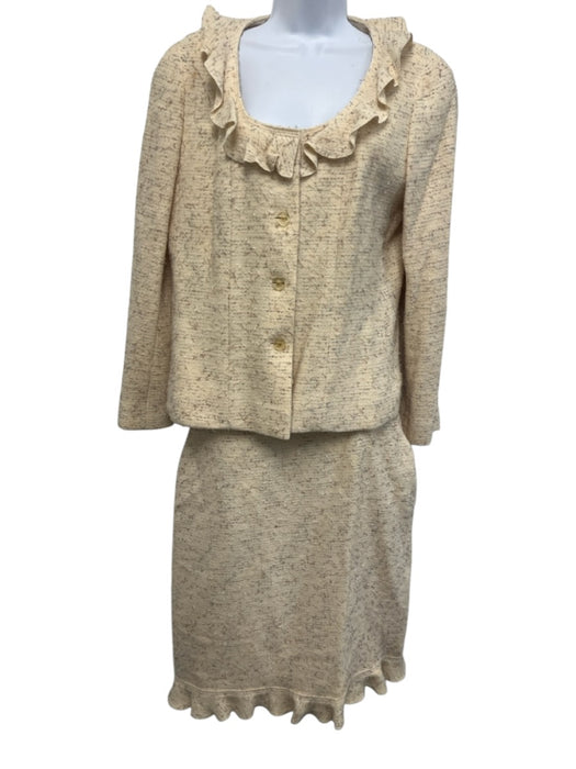 Chanel Size 44 White, Silver, Gold Wool Blend Metallic Thread Tweed Skirt Set White, Silver, Gold / 44