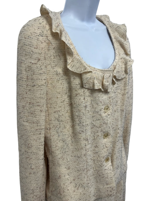 Chanel Size 44 White, Silver, Gold Wool Blend Metallic Thread Tweed Skirt Set White, Silver, Gold / 44