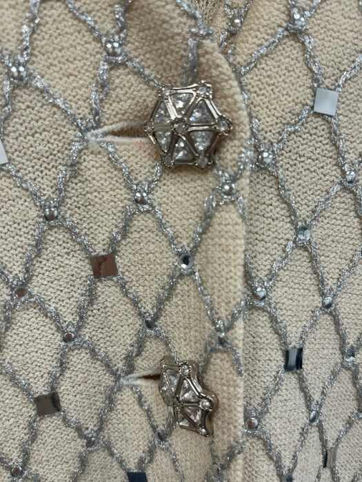 St. John Evening Size 10 Cream White & Silver Wool Metallic Thread Coat Cream White & Silver / 10