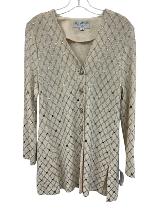 St. John Evening Size 10 Cream White & Silver Wool Metallic Thread Coat Cream White & Silver / 10