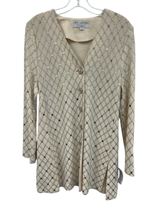 St. John Evening Size 10 Cream White & Silver Wool Metallic Thread Coat Cream White & Silver / 10