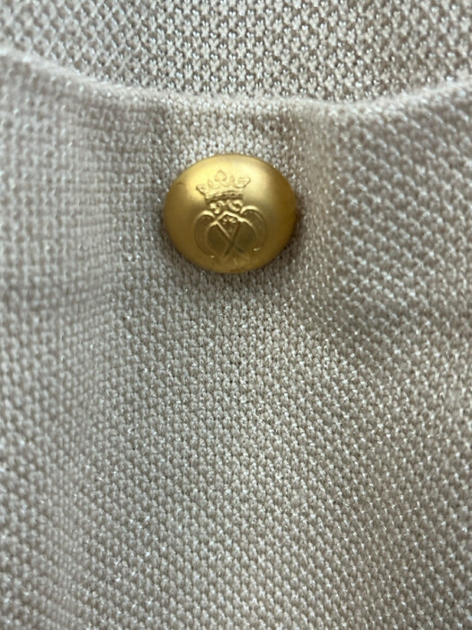 St. John Evening Size 12 Beige & Gold Knit Metallic Thread Pockets Jacket Beige & Gold / 12