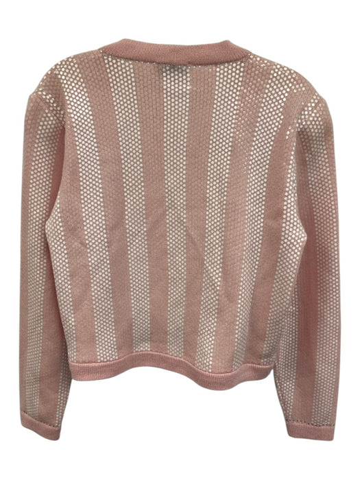 St. John Size 12 Pink, White, Silver Knit Rhinestone Sequin Accent Cardigan Pink, White, Silver / 12