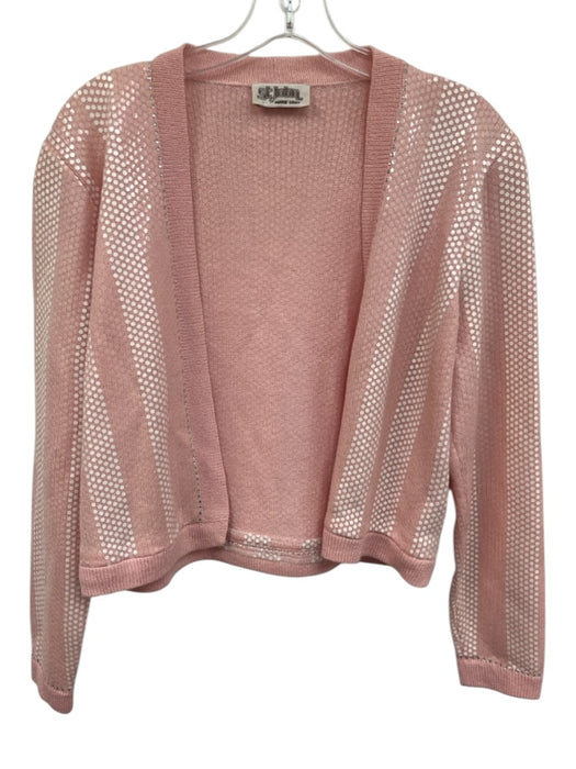St. John Size 12 Pink, White, Silver Knit Rhinestone Sequin Accent Cardigan Pink, White, Silver / 12