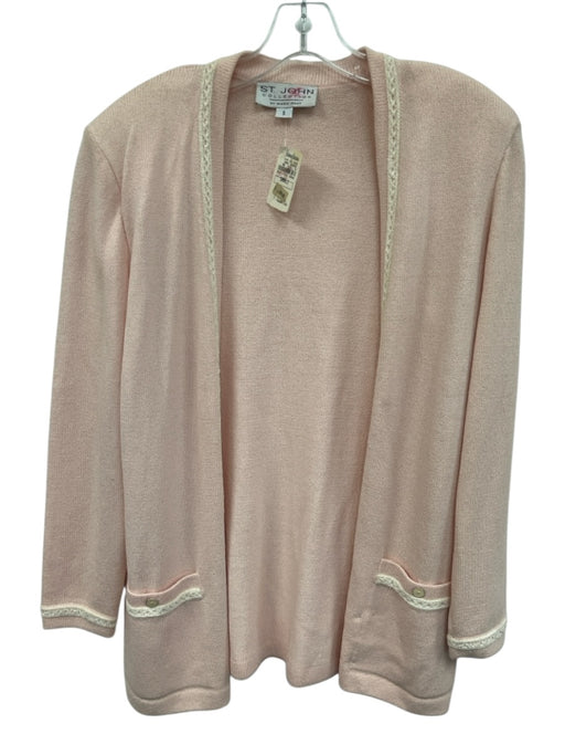 St. John Collection Size S Baby Pink & Cream Knit Velvet Detail Cardigan Baby Pink & Cream / S