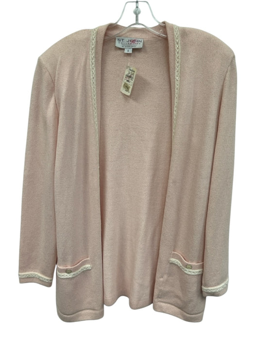 St. John Collection Size S Baby Pink & Cream Knit Velvet Detail Cardigan Baby Pink & Cream / S