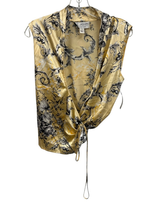 St. John Collection Size 12 Yellow, Black, White Silk Blend Sleeveless Wrap Top Yellow, Black, White / 12