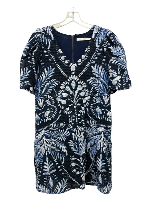 Marie Oliver Size XS Navy & white Viscose & Linen Short Sleeve V Neck Mini Dress Navy & white / XS