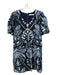 Marie Oliver Size XS Navy & white Viscose & Linen Short Sleeve V Neck Mini Dress Navy & white / XS