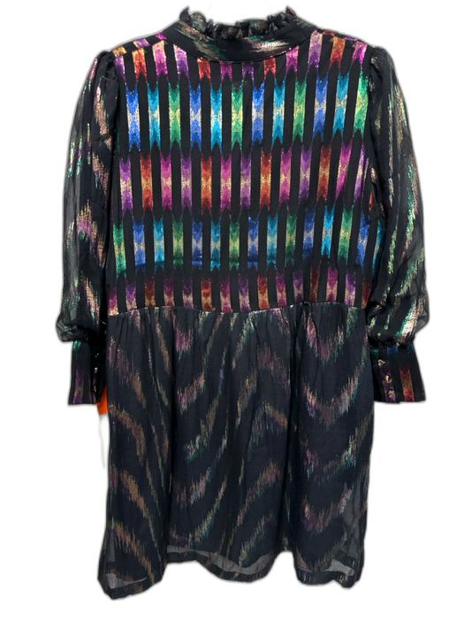 Emily Lovelock Size S Black & Multi Silk Metallic Thread V Neck Dress Black & Multi / S