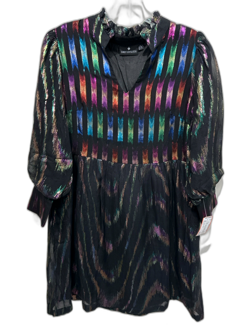 Emily Lovelock Size S Black & Multi Silk Metallic Thread V Neck Dress Black & Multi / S