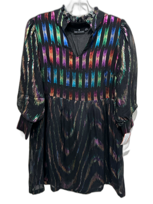 Emily Lovelock Size S Black & Multi Silk Metallic Thread V Neck Dress Black & Multi / S