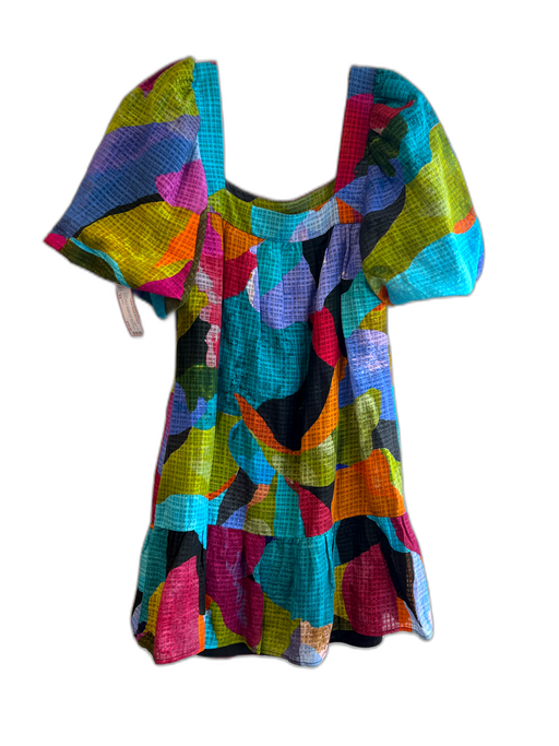 Marie Oliver Size XS Multi Linen & Viscose Puff Sleeves Square Neck Dress Multi / XS