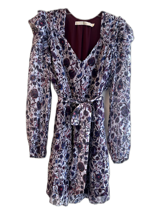 Marie Oliver Size  T4 Burgundy No Fabric Tag Long Sleeve Floral Print Dress Burgundy / T4