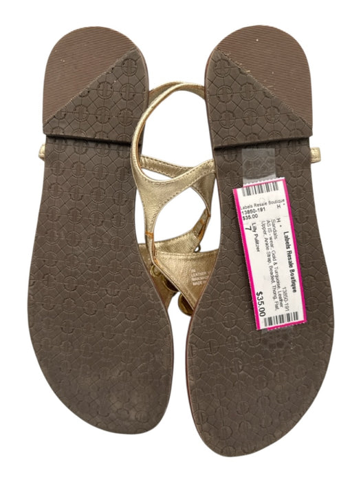Lilly Pulitzer Shoe Size 7 Gold & Turquoise Leather Upper Ankle Strap Sandals Gold & Turquoise / 7