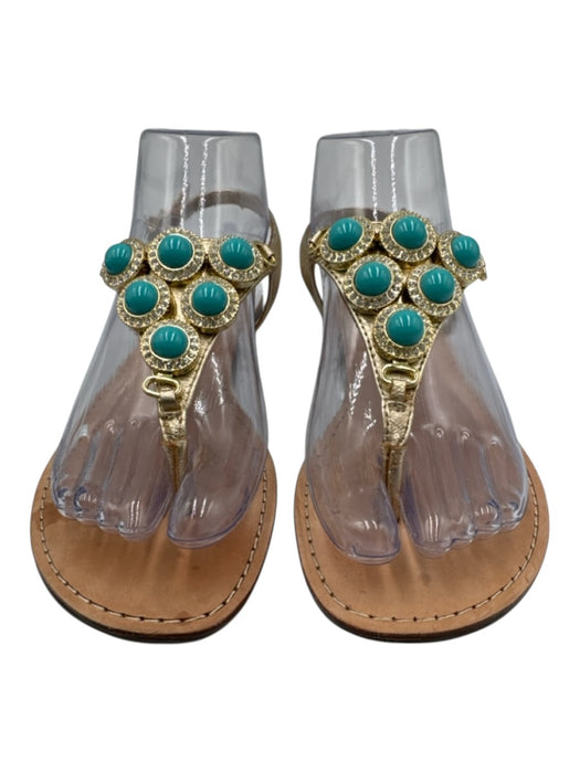 Lilly Pulitzer Shoe Size 7 Gold & Turquoise Leather Upper Ankle Strap Sandals Gold & Turquoise / 7